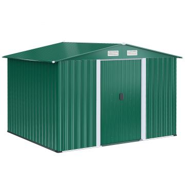 Casuta de gradina Outsunny, din lamiera de Oțel 246x192,5x177,5cm Verde | Aosom Romania