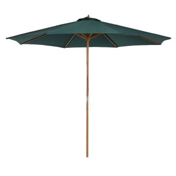 Outsunny Umbrelă de Grădină cu Deschidere cu Șnur, Stâlp din Lemn și Înveliș din Poliester, Ø300x250 cm, Verde Închis | Aosom Romania