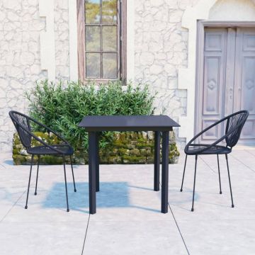 vidaXL Set mobilier de exterior, 3 piese, negru, ratan PVC