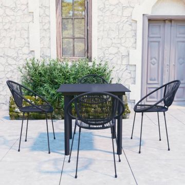 vidaXL Set mobilier de exterior, 5 piese, negru, ratan PVC