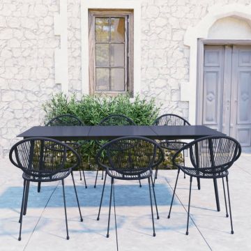 vidaXL Set mobilier de exterior, 7 piese, negru, ratan PVC