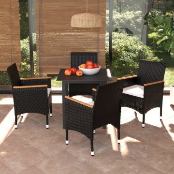 vidaXL Set mobilier de grădină cu perne, 5 piese, negru, poliratan