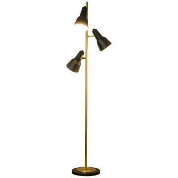 HOMCOM Lampa de podea de 150 cm cu 3 abajururi reglabile, baza rotunda, metal, bronz, 32x32x150 cm