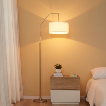 Lampă de podea design modern pentru birou, lustră cu picior metalic cu abajur din material textil alb HOMCOM | Aosom RO