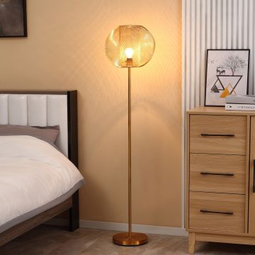 HOMCOM Lampă de podea din metal auriu, lampă de podea modernă cu abajur cu design pentru camera de zi și dormitor, E27 40W