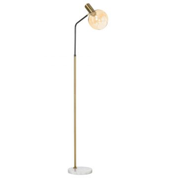 Lampa de Podea Moderna din Metal , Lampa de Design cu Abajur din Sticla pentru Becuri E27 40W, 50x25x160cm, Negru si Auriu HOMCOM | Aosom RO