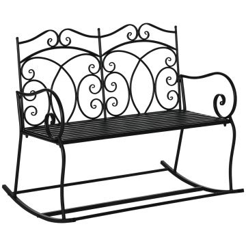 Outsunny Balansoar cu 2 locuri din metal, bancuța balansoar pentru gradina, elegant cu spatar decorat, 102x74.5x78cm negru