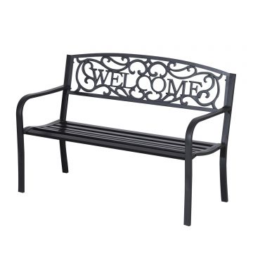 Outsunny banca de gradina cu 2 locuri din metal negru, Design Vintage, 127x60x87cm | AOSOM RO