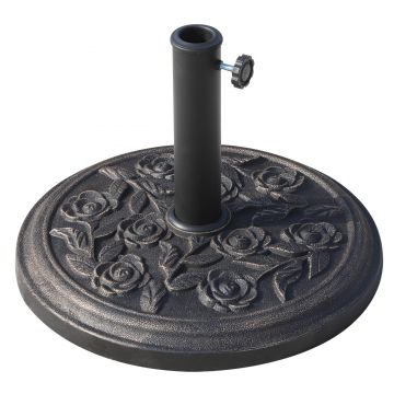 Outsunny Baza pentru umbrela rotunda 9kg de gradina din rasina motiv floral cu finisaje din bronz Φ45.5x32cm, negru