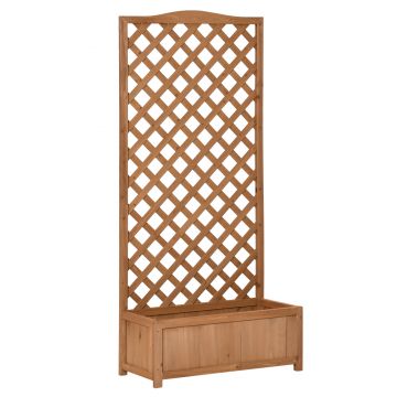 Outsunny Jardiniera Verticala din Lemn, Jardiniera de Exterior cu Spalier pentru Plante Cataratoare din Lemn, 76x36x170cm, Maro