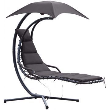 Outsunny Sezlong Suspendat Relax Chaise Longue de Lux cu Acoperis, Gri 190L×115L×190Hcm