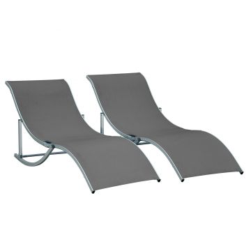 Outsunny Set 2 Sezlonguri Pliabile pentru Plajă sau Grădină, din Aluminiu și Textilen, Gri Închis, 61x165x63cm, Confortabile | Aosom Romania Outsunny Set 2 Sezlonguri Pliabile pentru Plajă sau Grădină, din Aluminiu și Textilen, Gri Închis, 61x165x63cm, Confortabile | Aosom Romania