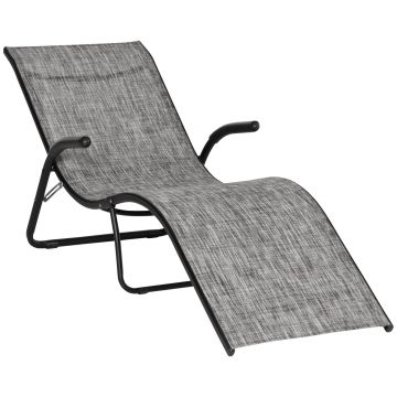 Sezlong pentru Plaja Outsunny Pliabil, Ergonomic, Metal si Tesatura Plasa, Gri | Aosom RO