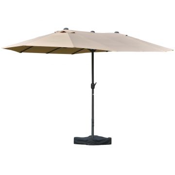 Outsunny Umbrela de Gradina Dubla 460x270cm Deschidere cu Manivela, Baza Transversala si Balast, Otel si Poliester Kaki | Aosom Romania