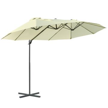 Outsunny Umbrelă Dublă pentru Grădină, Structură Metalică și Poliester Anti-UV Impermeabil, 440x270x250cm, Bej | Aosom Romania