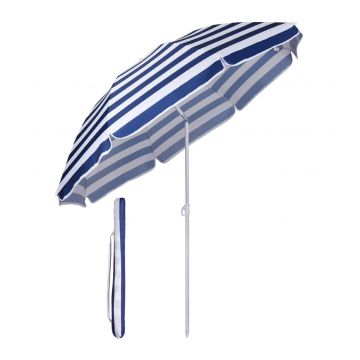 Umbrela soare rotunda, UV20+, Albastru/Alb, 160 cm