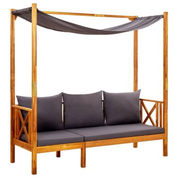 vidaXL Bancă de grădină cu copertină şi taburete, lemn masiv de acacia