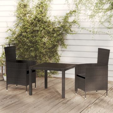 vidaXL Set mobilier de exterior cu perne, 3 piese, negru, poliratan