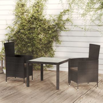 vidaXL Set mobilier de exterior cu perne, 3 piese, negru, poliratan