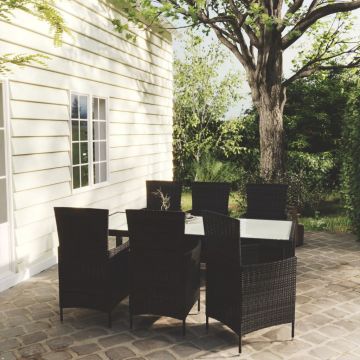 vidaXL Set mobilier de exterior cu perne, 7 piese, negru, poliratan