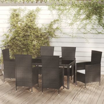 vidaXL Set mobilier de exterior cu perne, 7 piese, negru, poliratan