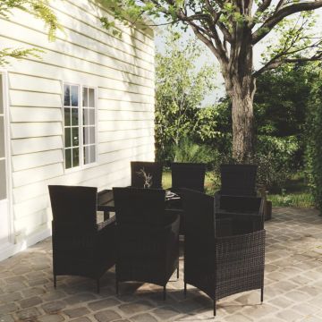 vidaXL Set mobilier de exterior cu perne, 7 piese, negru, poliratan