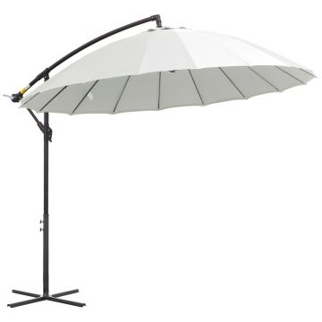 Outsunny Umbrelă Suspendată cu Braț Lateral Φ296cm pentru Patio și Grădină, Deschidere Ușoară, Design Elegant, Alb Crem | Aosom Romania