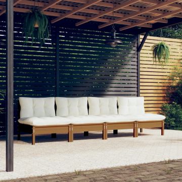 vidaXL Canapea de grădină cu 4 locuri, cu perne crem, lemn masiv pin
