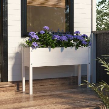 vidaXL Jardinieră de grădină, alb, 110x31x70 cm, lemn masiv de pin