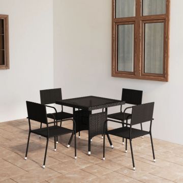 vidaXL Set mobilier de grădină, 5 piese, negru, poliratan