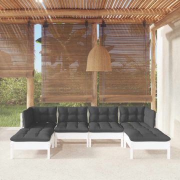 vidaXL Set mobilier de grădină cu perne, 6 piese, alb, lemn de pin