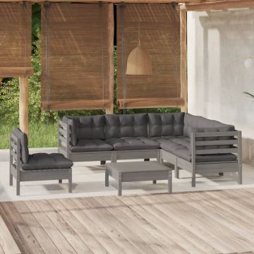 vidaXL Set mobilier de grădină cu perne, 6 piese, gri, lemn de pin