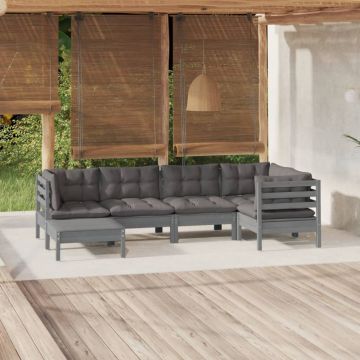 vidaXL Set mobilier de grădină cu perne, 6 piese, gri, lemn masiv pin