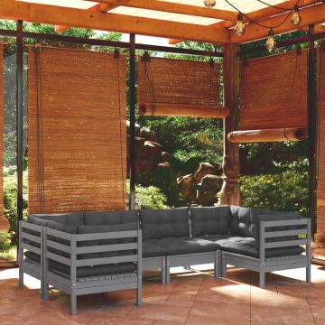 vidaXL Set mobilier de grădină cu perne, 6 piese, gri, lemn masiv pin