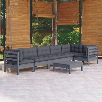 vidaXL Set mobilier de grădină cu perne, 7 piese, gri, lemn de pin