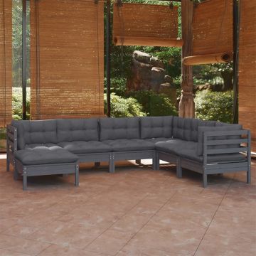 vidaXL Set mobilier de grădină cu perne, 7 piese, gri, lemn masiv pin