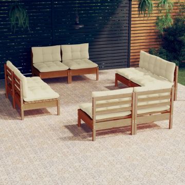 vidaXL Set mobilier de grădină cu perne, 8 piese, crem, lemn de pin