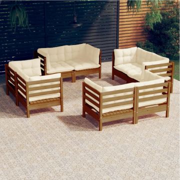 vidaXL Set mobilier de grădină cu perne, 8 piese, crem, lemn de pin