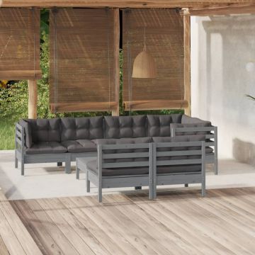 vidaXL Set mobilier de grădină cu perne, 8 piese, gri, lemn masiv pin