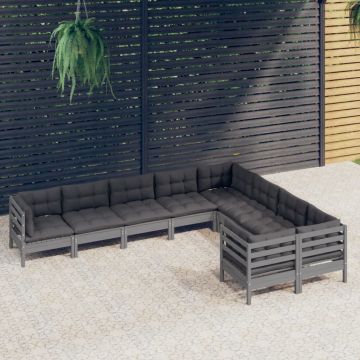 vidaXL Set mobilier de grădină cu perne, 9 piese, gri, lemn de pin