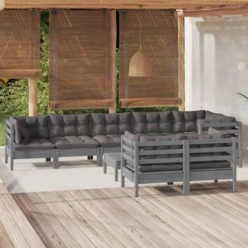 vidaXL Set mobilier de grădină cu perne, 9 piese, gri, lemn masiv pin vidaXL Set mobilier de grădină cu perne, 9 piese, gri, lemn masiv pin