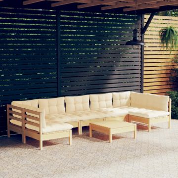vidaXL Set mobilier de grădină cu perne crem, 8 piese, lemn masiv pin