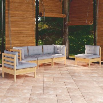 vidaXL Set mobilier de grădină cu perne gri, 5 piese, lemn masiv pin