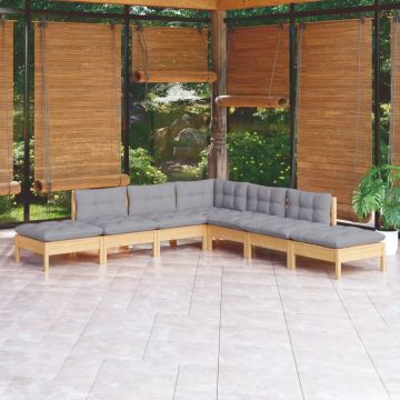 vidaXL Set mobilier de grădină cu perne gri, 7 piese, lemn de pin