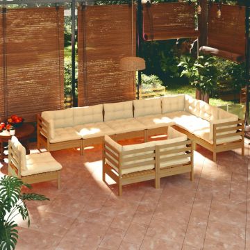 vidaXL Set mobilier grădină cu perne, 10 piese, maro miere, lemn pin vidaXL Set mobilier grădină cu perne, 10 piese, maro miere, lemn pin