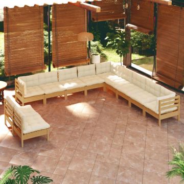 vidaXL Set mobilier grădină cu perne, 11 piese, maro miere, lemn pin vidaXL Set mobilier grădină cu perne, 11 piese, maro miere, lemn pin