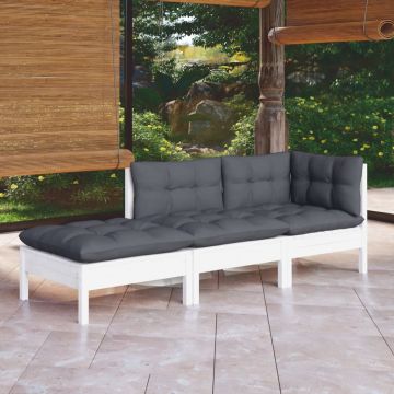 vidaXL Set mobilier grădină cu perne, 3 piese, lemn masiv de pin