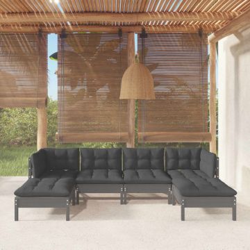 vidaXL Set mobilier grădină cu perne, 6 piese, gri, lemn de pin