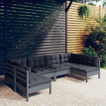 vidaXL Set mobilier grădină cu perne, 6 piese, gri, lemn masiv pin