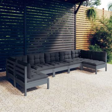 vidaXL Set mobilier grădină cu perne, 7 piese, gri, lemn masiv de pin